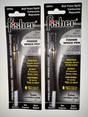 2 Fisher Space Pen Ball Pressurized Ball Point Refill #SPR4 Black